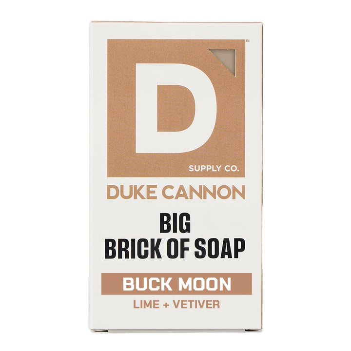 Duke Cannon front packaging showing Buck Moon branding and 10 oz size benefit