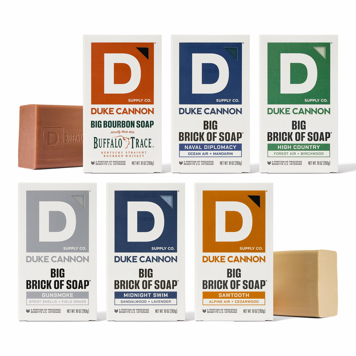 Duke Cannon front packaging showing six 10 oz bars and bold branding for convenience