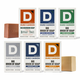 Duke Cannon front packaging showing six 10 oz bars and bold branding for convenience