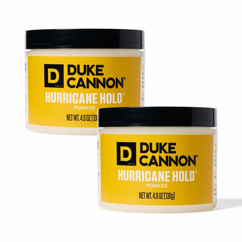 Duke Cannon front tin showing branding and strong hold benefit