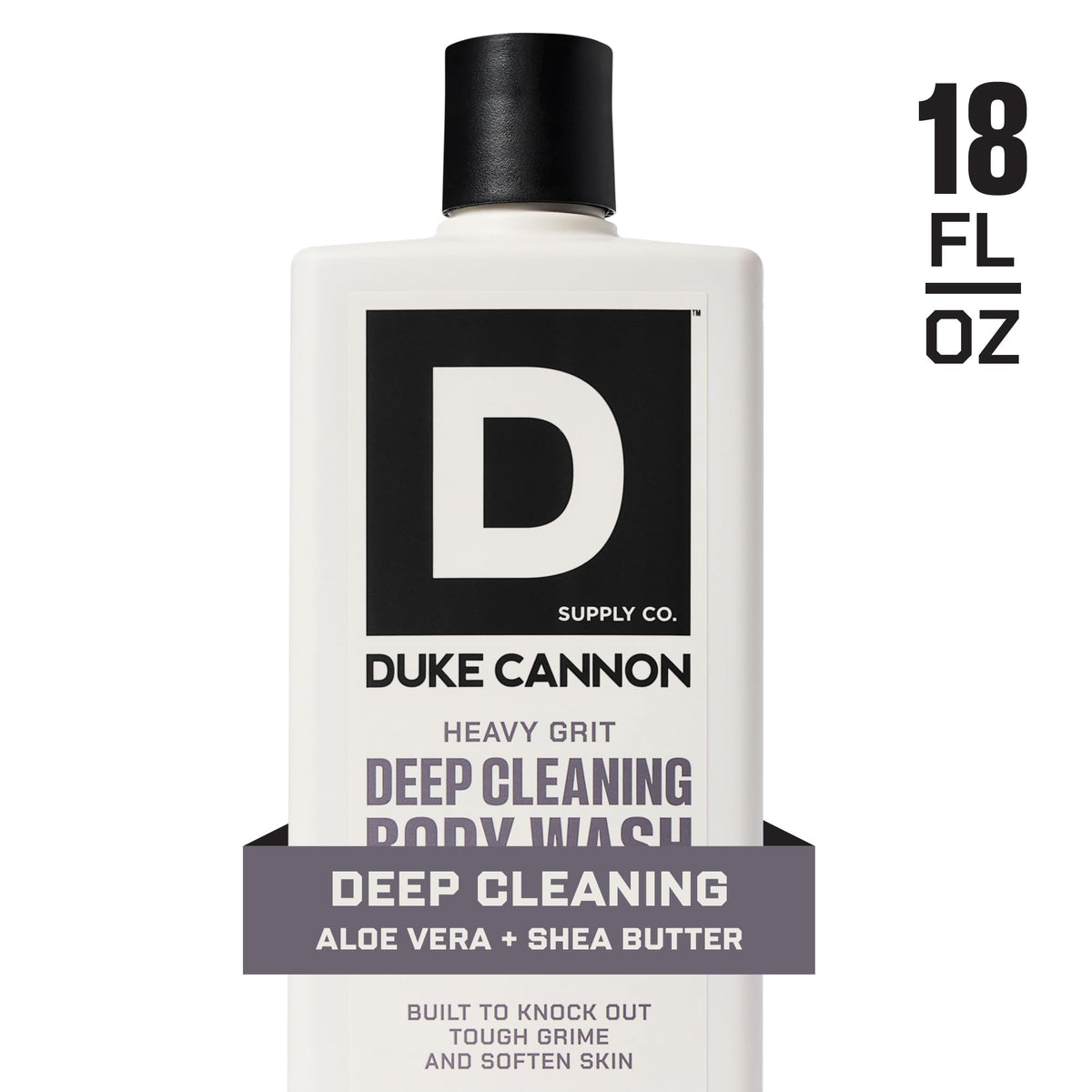 Duke Cannon bottle held in hand demonstrating size and easy-grip convenience