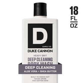 Duke Cannon bottle held in hand demonstrating size and easy-grip convenience