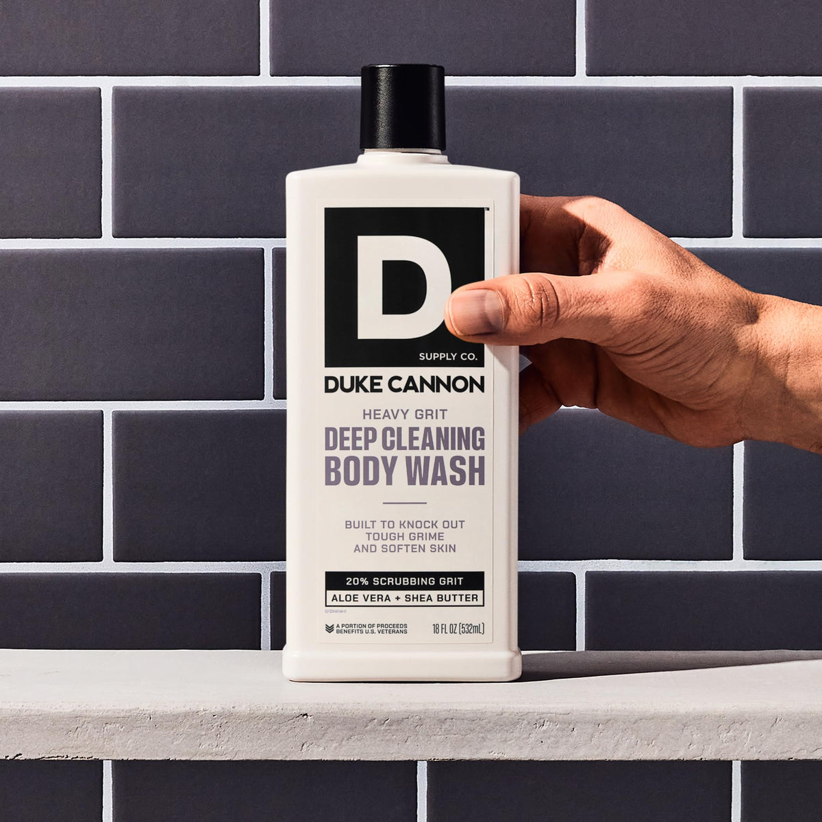 Duke Cannon close label view showing ingredients and industrial-strength benefit
