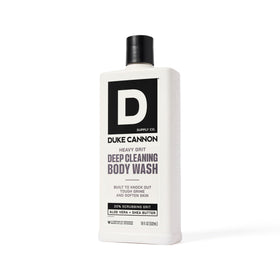Duke Cannon next to ruler showing 18oz scale for long-lasting value