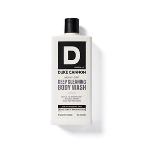 Duke Cannon in shower lathering to show effective dirt and sweat removal