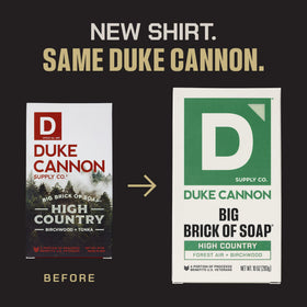 Duke Cannon High Country bar shown with herbs and mountain imagery for crisp freshness
