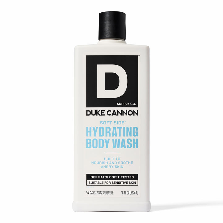 Duke Cannon front packaging showing 18oz bottle and product name for clear identification