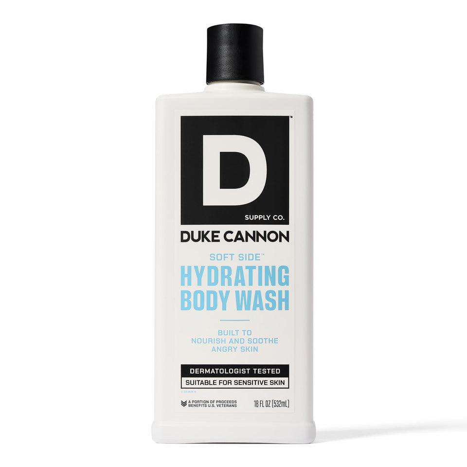 Duke Cannon front packaging showing 18oz bottle and product name for clear identification