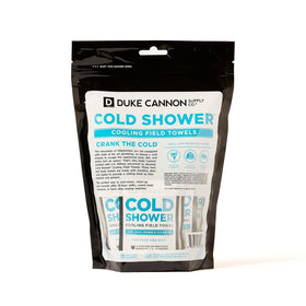 Duke Cannon individual wipe unwrapped demonstrating single-use convenience and immediate cooling