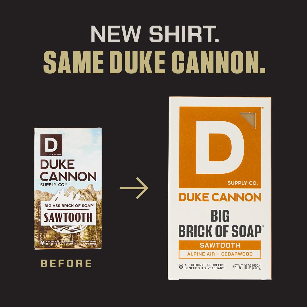 Duke Cannon label detail highlighting scent names and crafted ingredients