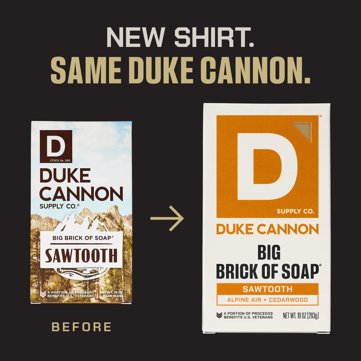 Duke Cannon bar in an outdoor shower setting illustrating rugged use and robust fragrance