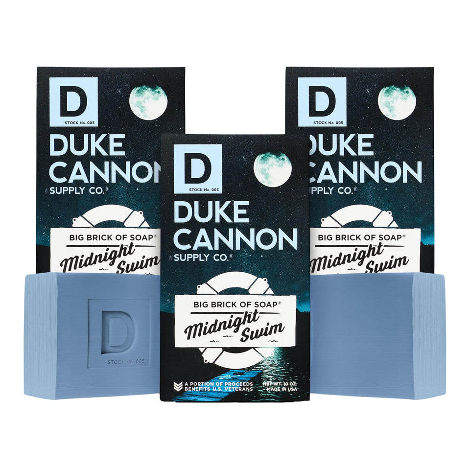 Duke Cannon product front packaging showing three bars and scent