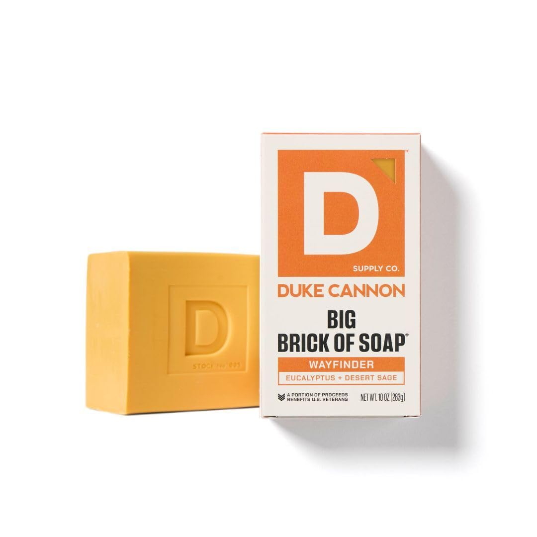 Duke Cannon close-up of a single 10 oz brick bar highlighting dense texture and durability