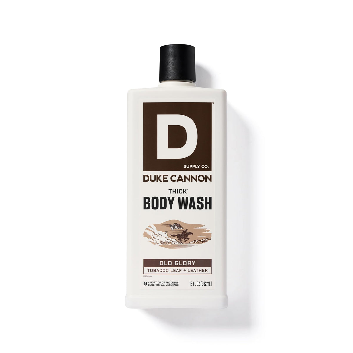 Duke Cannon bottle beside ruler showing actual product size for scale