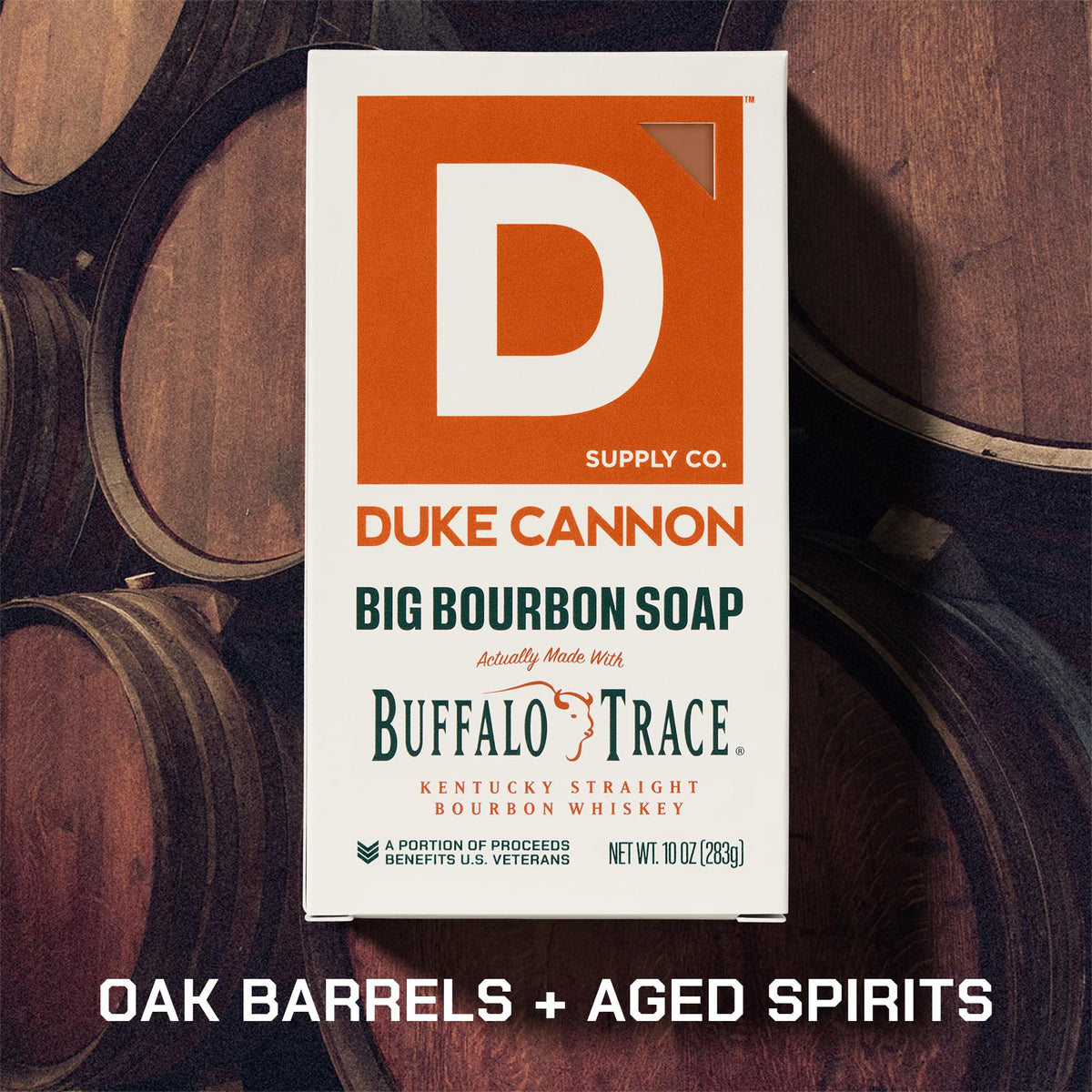 Duke Cannon soap held in hand demonstrating oversized ten-ounce scale