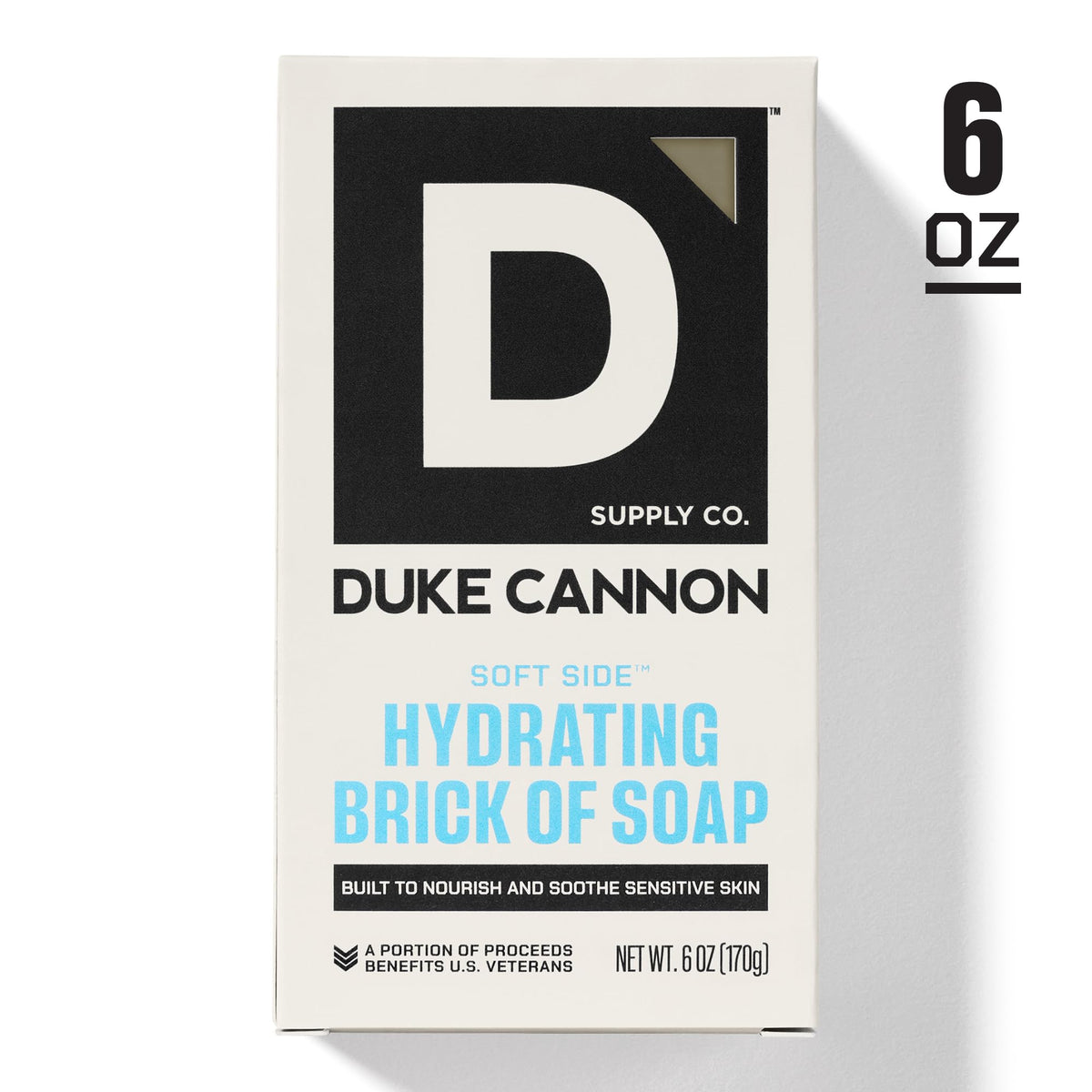 Duke Cannon side view with scale indicating 6oz size for longer-lasting use benefit