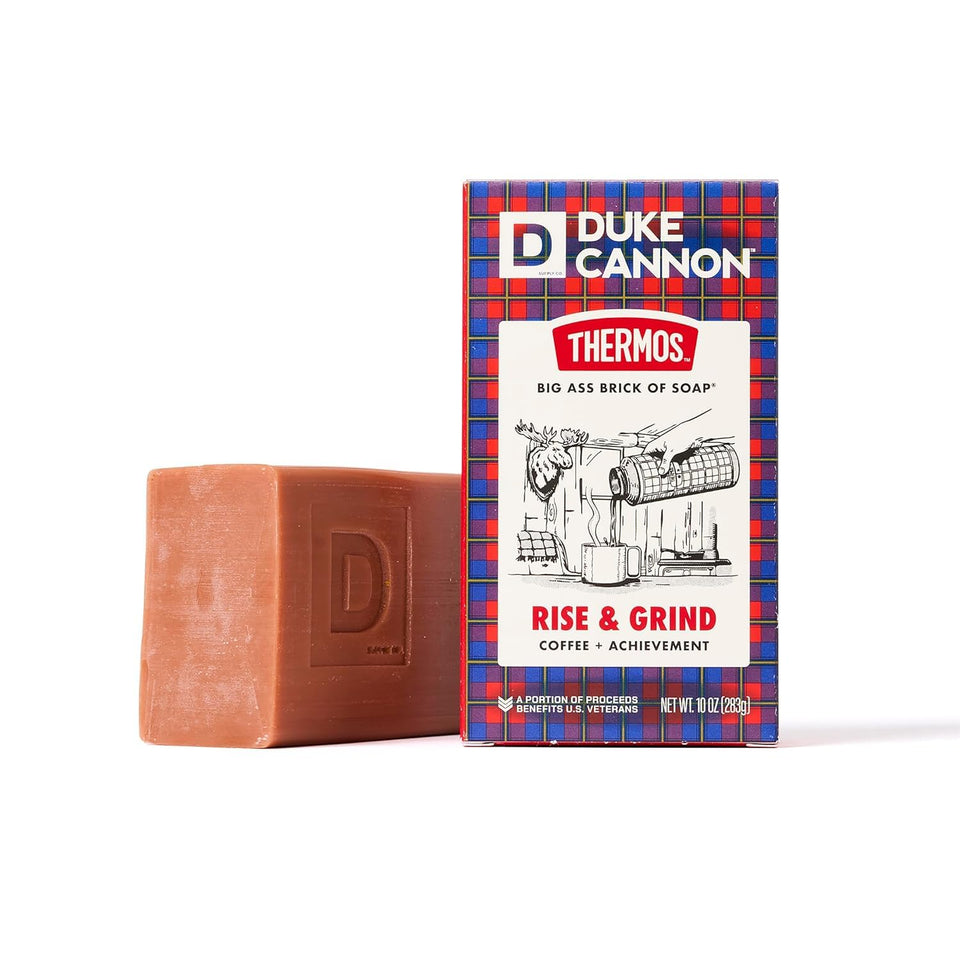 Duke Cannon Supply Co. front packaging shot showing big coffee-scented bar and bold branding