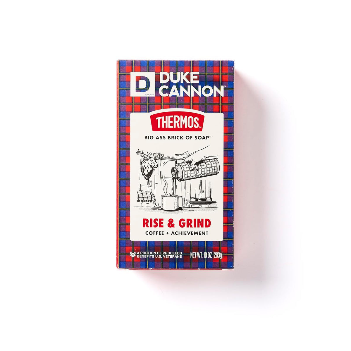 Duke Cannon bar in shower scene demonstrating strong cleansing and invigorating coffee scent