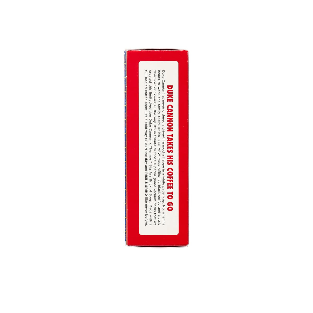 Label detail with Duke Cannon and THERMOS logos emphasizing limited-edition collaboration quality