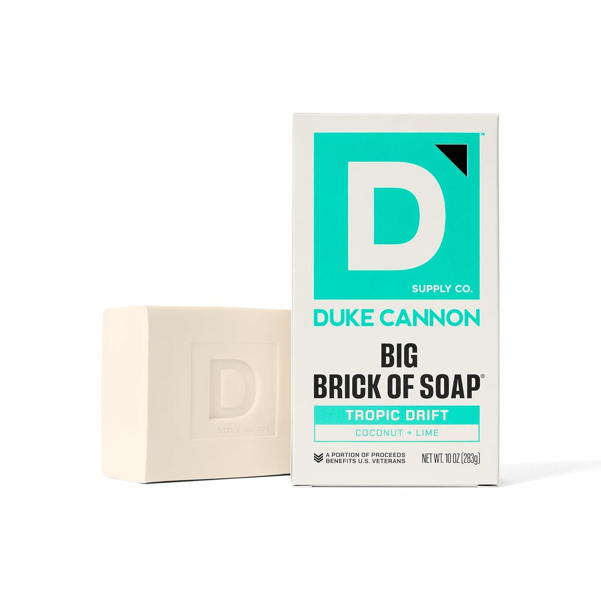 Duke Cannon Tropic Drift front bar showing bold size and branding for long-lasting use