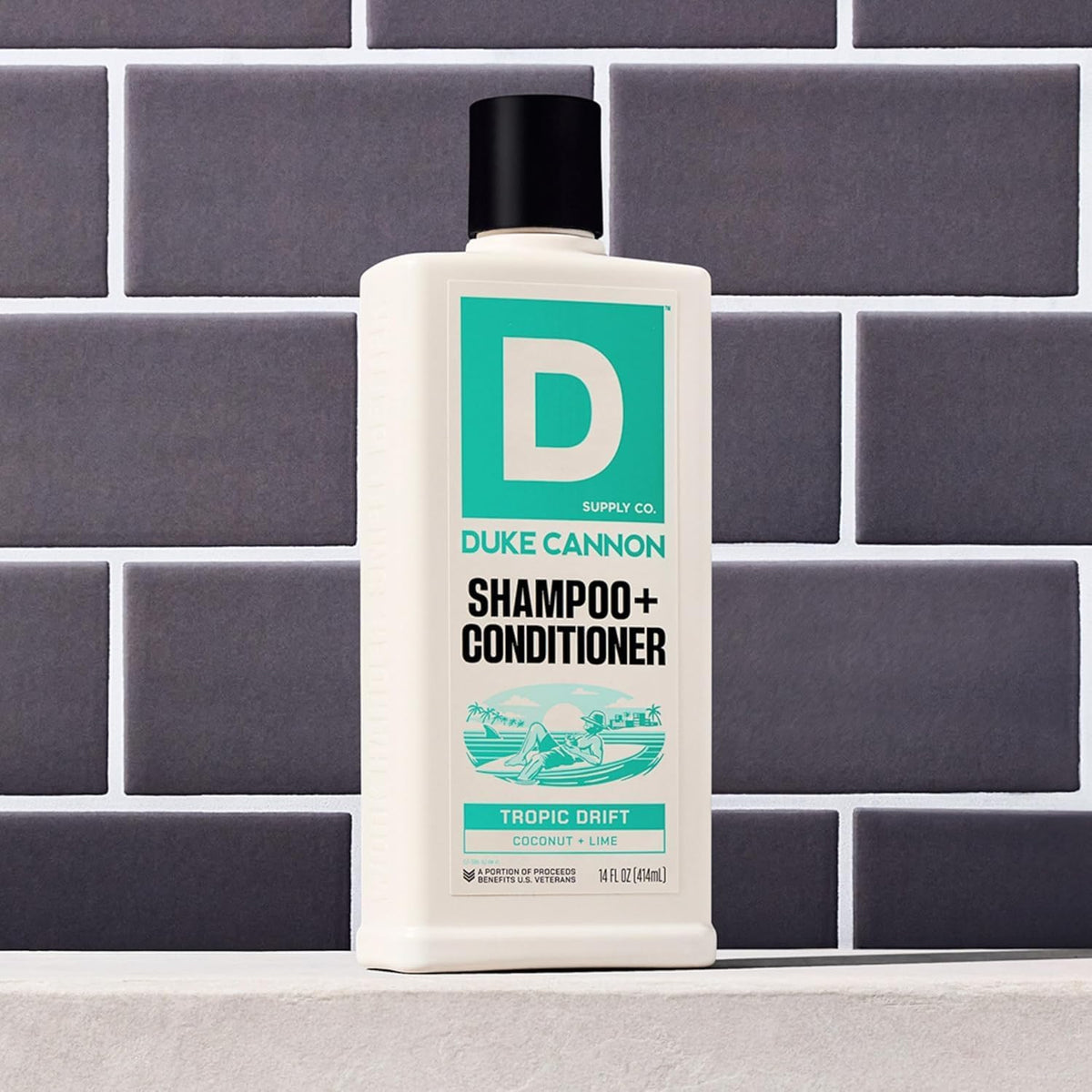 Duke Cannon pump and label detail highlighting active ingredients and easy dispense