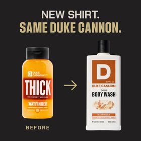 Duke Cannon bottle pump closeup dispensing thick gel for controlled use