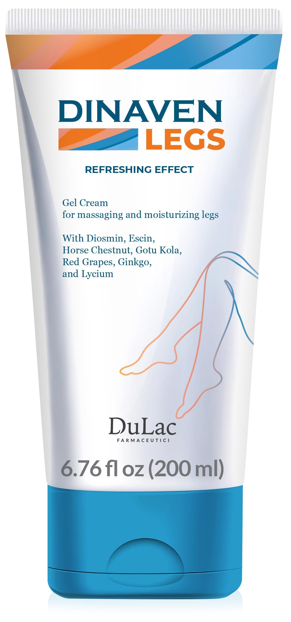 DULÀC FARMACEUTICI 1982 Dinaven front packaging showing bottle and cooling gel benefits
