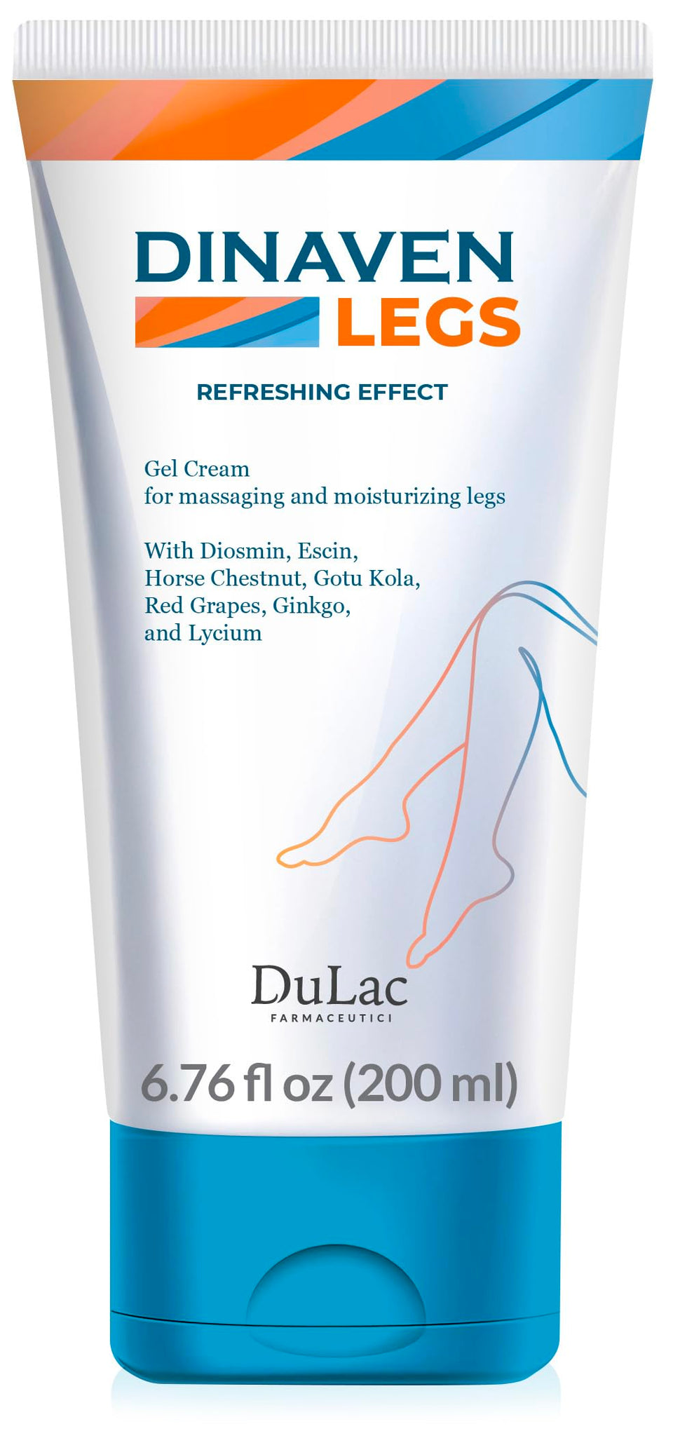 DULÀC FARMACEUTICI 1982 Dinaven front packaging showing bottle and cooling gel benefits