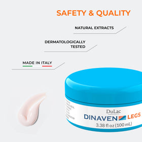 DULÀC Dinaven applied to leg demonstrating cooling menthol effect and easy massage