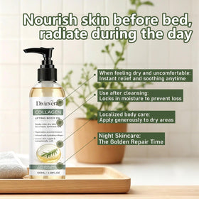 Dulave Divinvera bottle pouring oil showing lightweight pour and fast absorption benefit