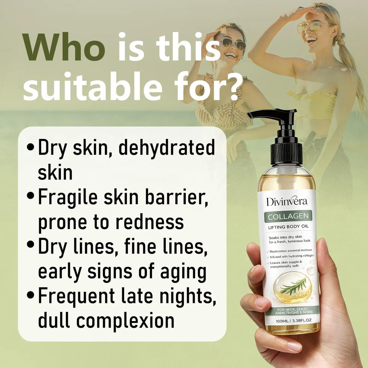 Dulave Divinvera bottle next to common items showing 100 ml travel-friendly size