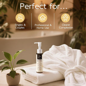 Dumie bottle on bathroom shelf lifestyle shot suggesting daily routine convenience