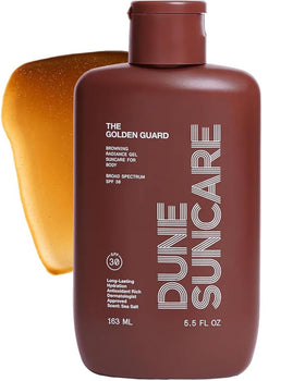 DUNE Golden Guard front bottle showing SPF 30 and golden tint benefit