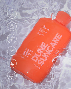 DUNE tube next to everyday items to show 5.5 fl oz travel size