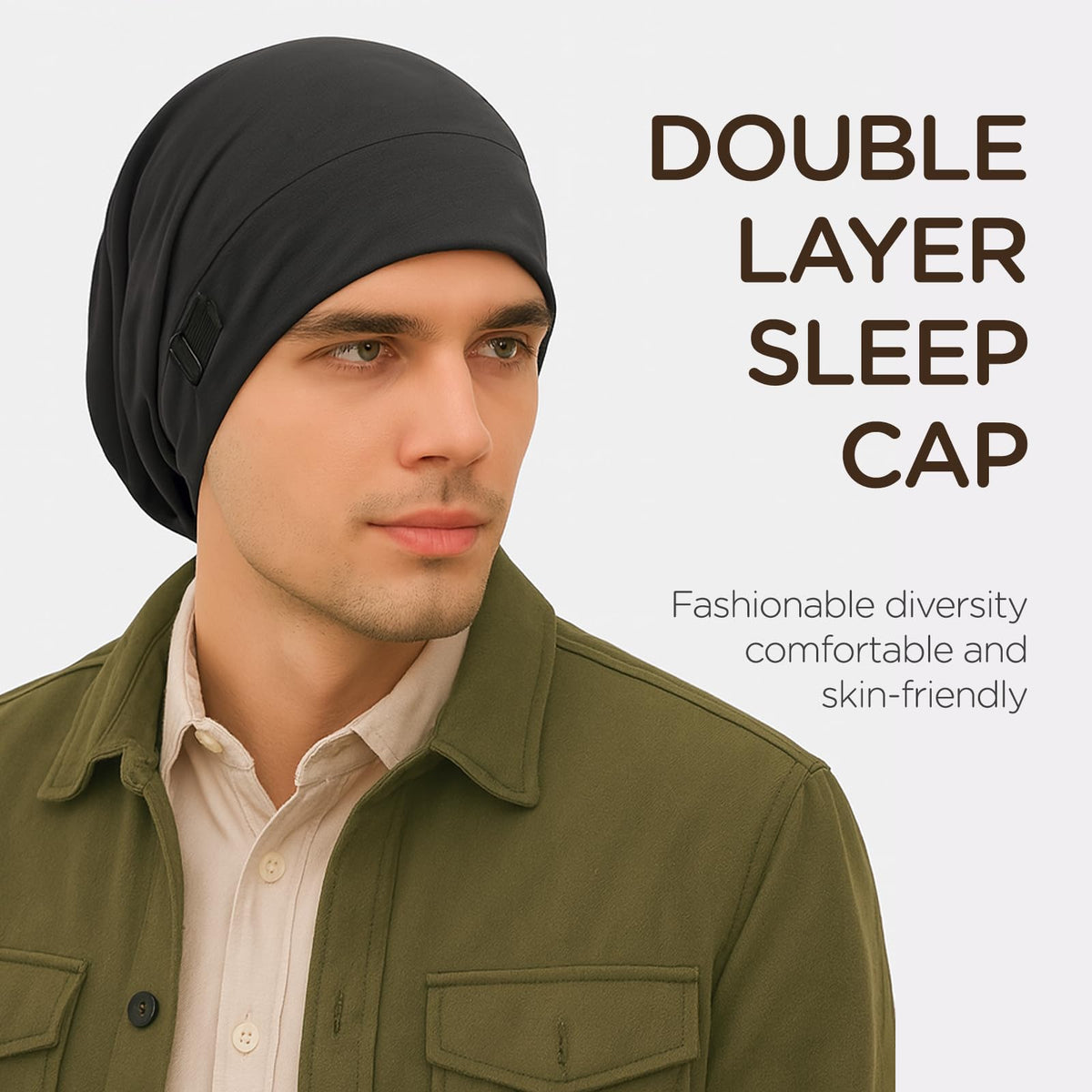 DUOMODRAGON two bonnets on nightstand suggesting nightly hair care routine