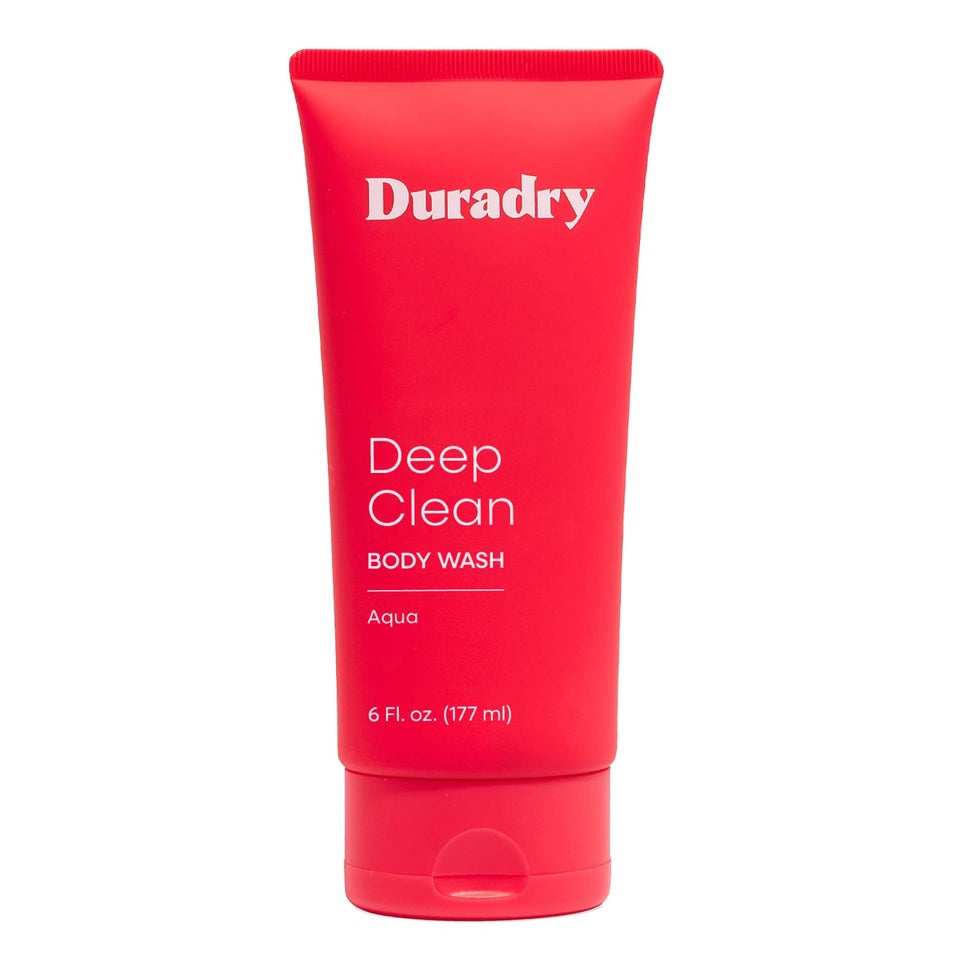 Duradry front packaging showing 6 oz bottle and aqua fragrance benefits