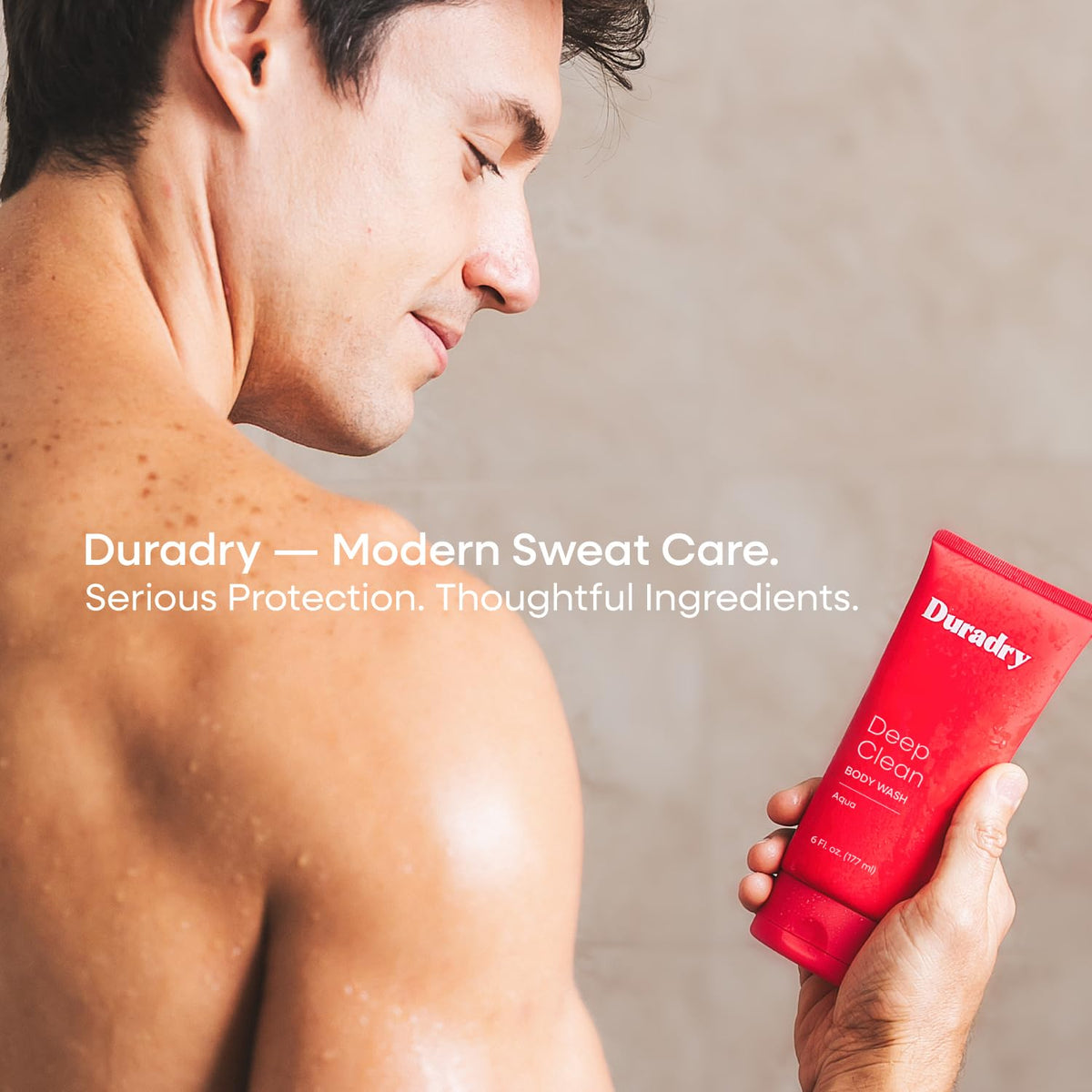 Duradry bottle in shower scene illustrating everyday freshness