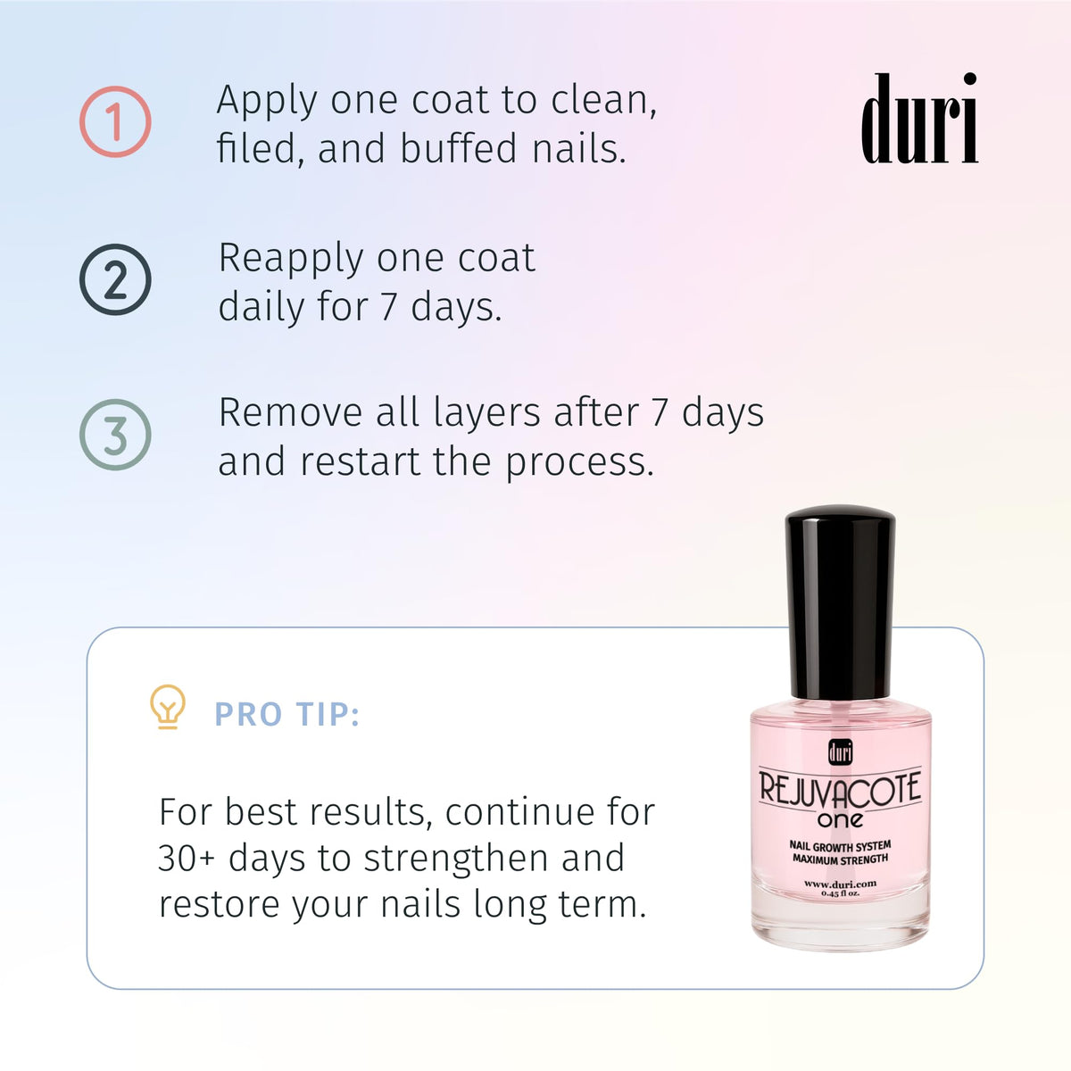 duri Rejuvacote 1 label close-up showing instructions and supportive ingredient info