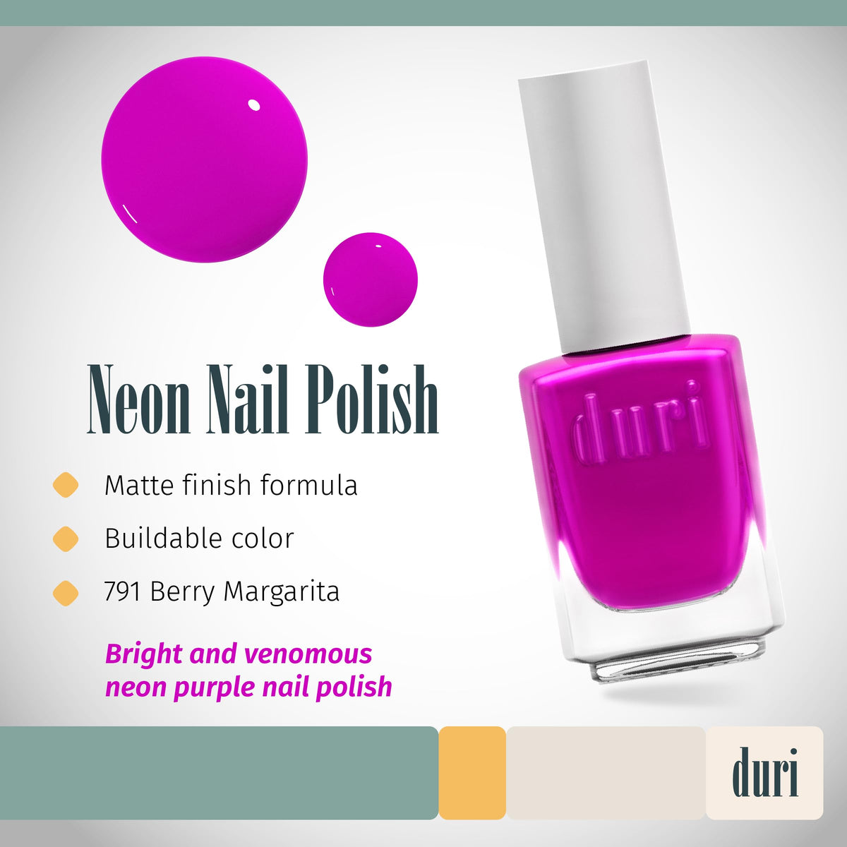 duri semi-matte swatch on white card highlighting velvety finish