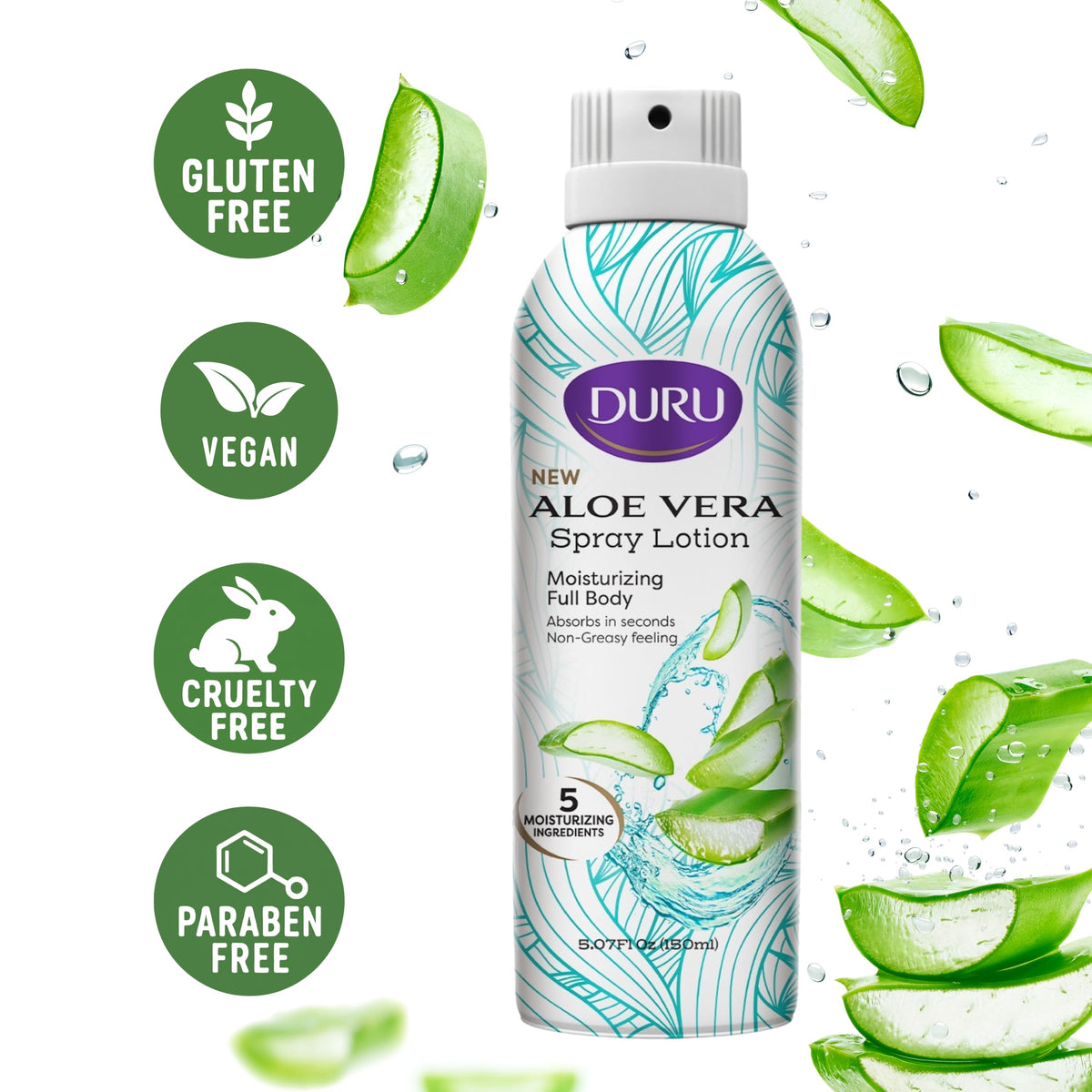 Duru fine mist close-up demonstrating even coverage and quick absorption