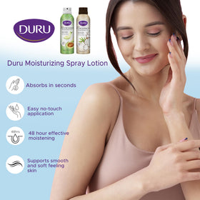 Hand holding Duru coconut spray to show compact size and portability