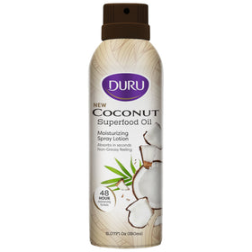 Duru bottle front view showing coconut spray and travel-friendly design