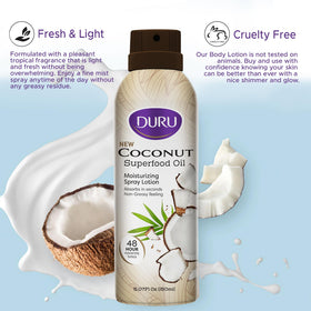 Close-up of Duru lotion texture highlighting lightweight coconut formula