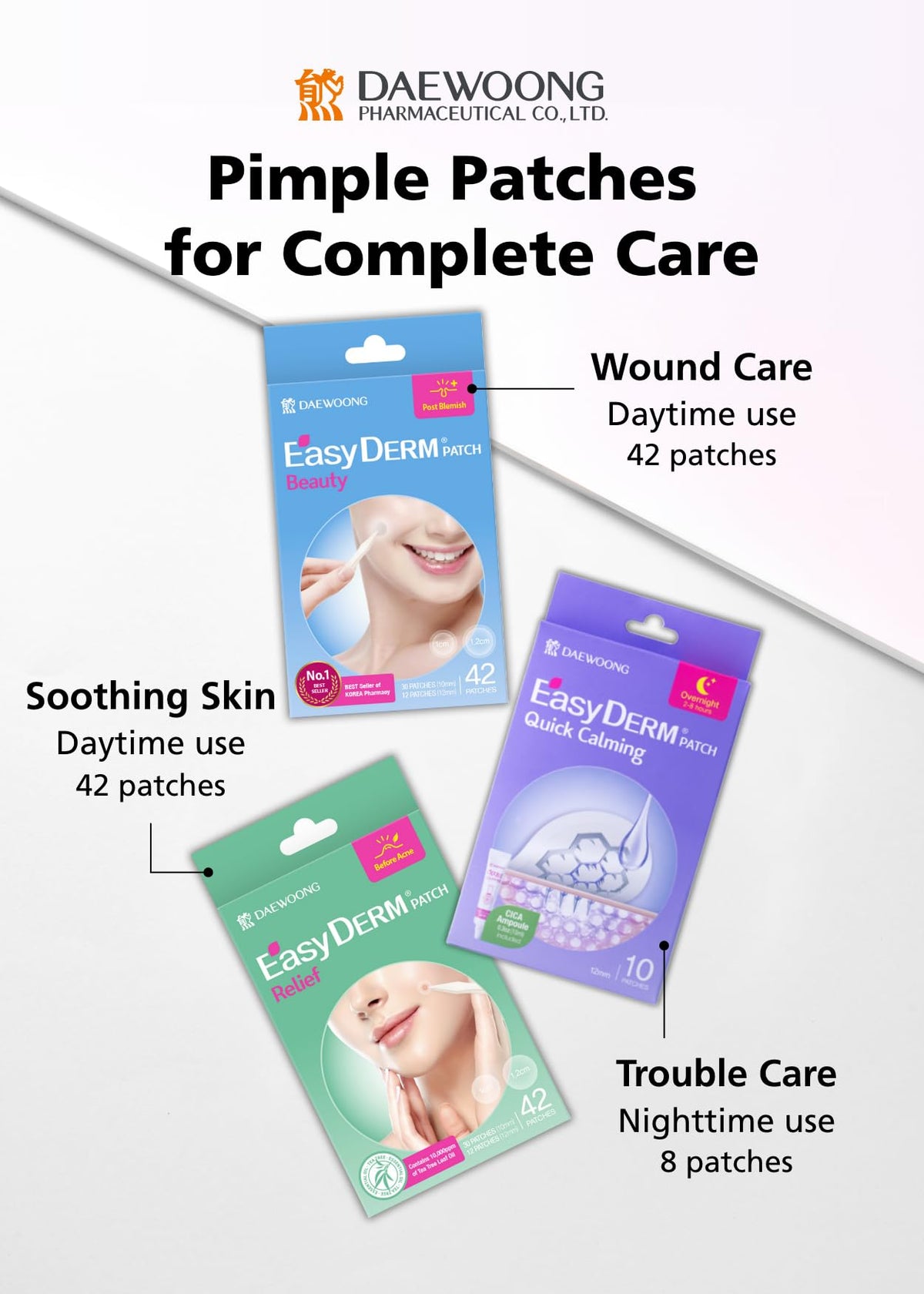 DWEasyDerm patch worn on skin concealing blemish and reducing redness visibly