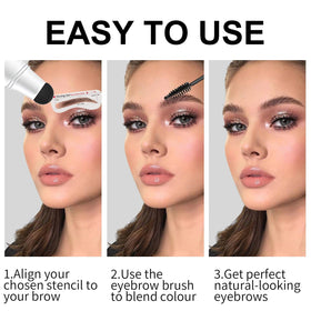 DWNDN hand applying stamp with brush nearby for fast eyebrow shaping