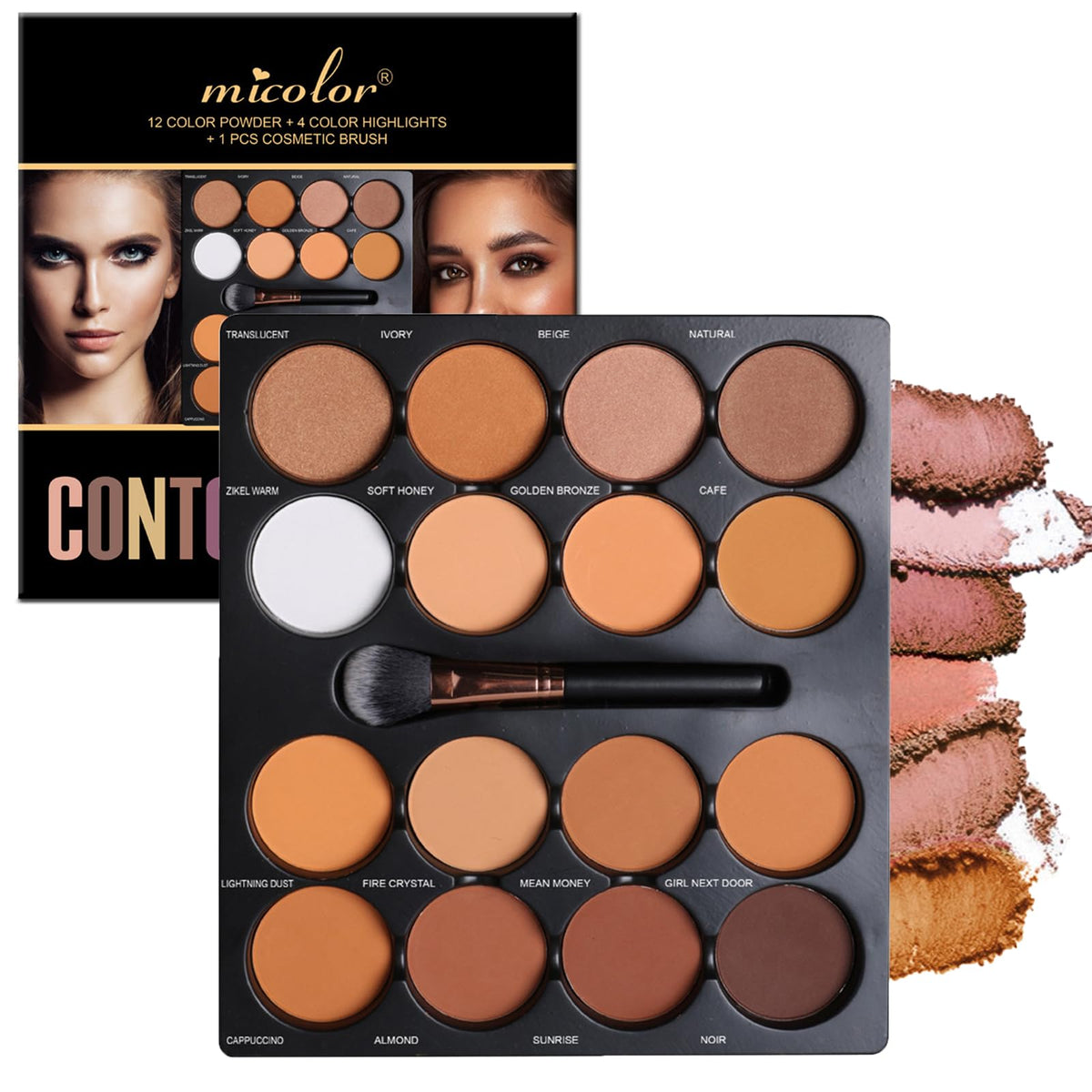 Dynaeuty palette front open showing 16 shades and professional variety benefit