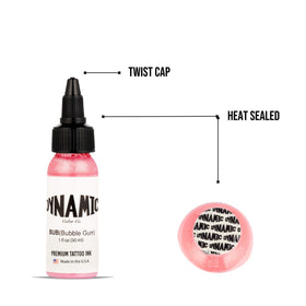 Dynamic Color 1 oz bottle next to a ruler, showing scale for accurate studio inventory planning
