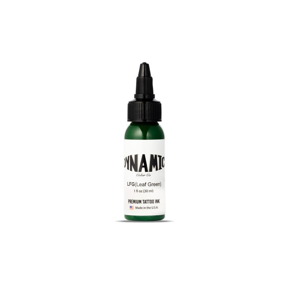 Dynamic Color Co Leaf Green front bottle showing clear PET and seal for studio safety