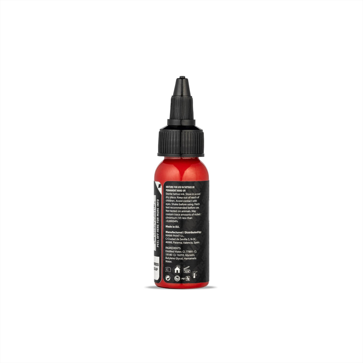 Dynamic Color Co pure red bottle in studio setting illustrating ready-to-use professional ink