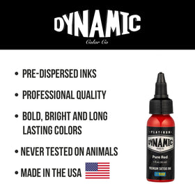 Dynamic Color Co pure red label and cap detail highlighting REACH compliance and vegan formula
